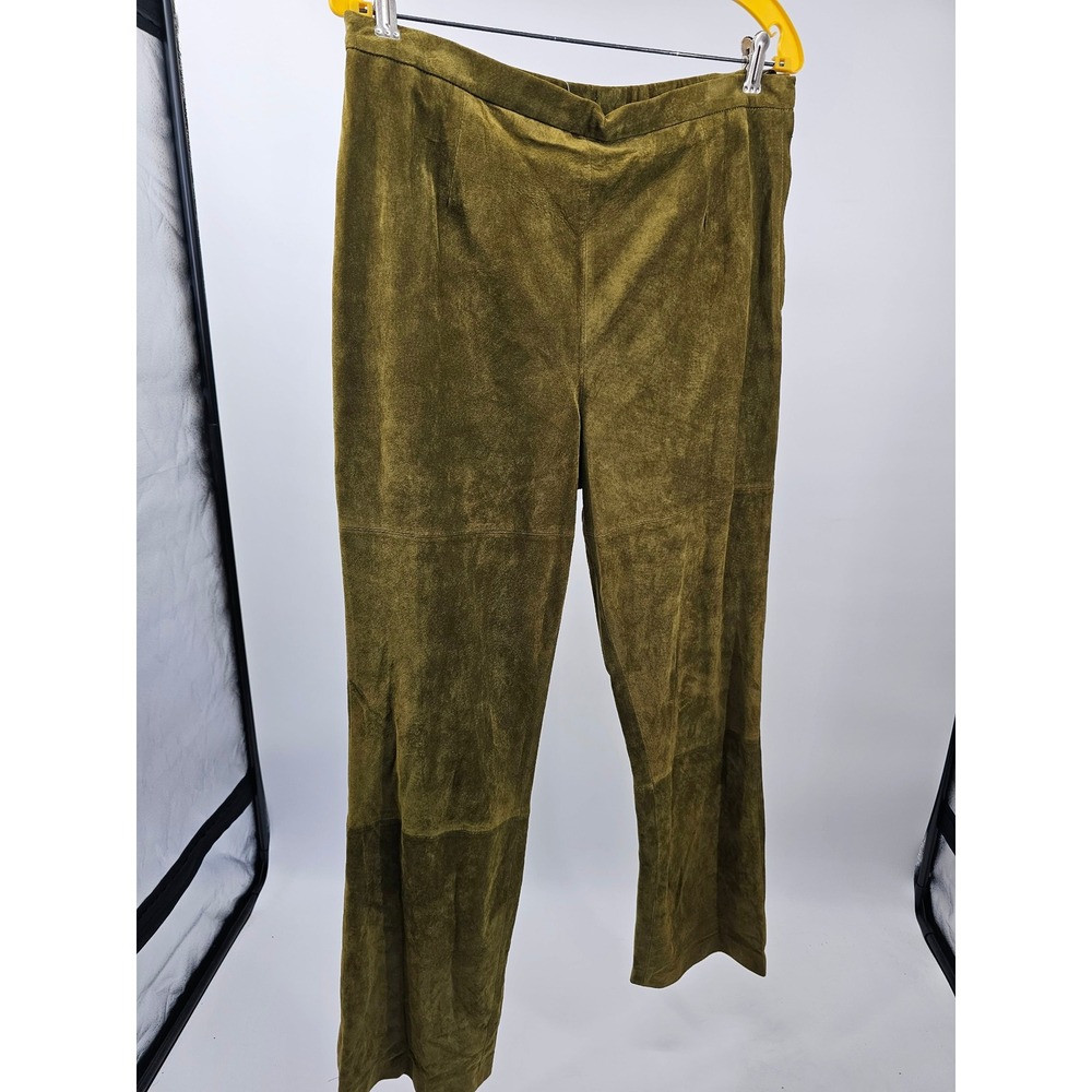 Terry Lewis Classic Luxuries Olive Green Genuine Leather Suede Pants 14P NEW